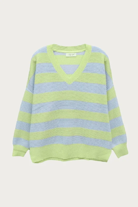 Oversized Ottoman Rugby Striped Sweater In Green/lavender