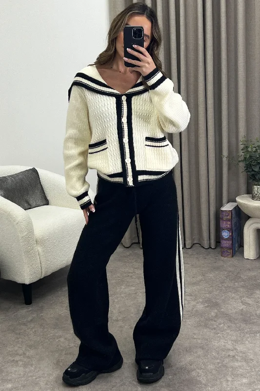 Petra Cream and Black Stripe Cardigan and Trousers Knit Co-Ord Set