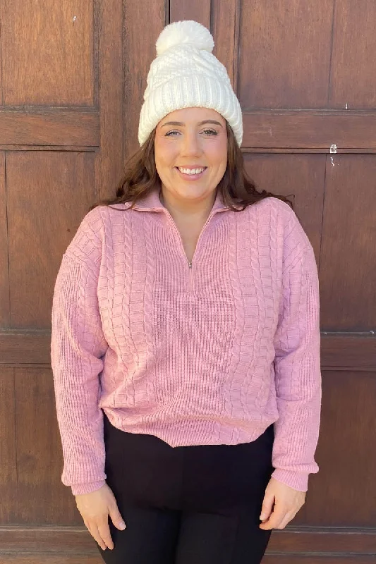 Half Zip Knit Pink