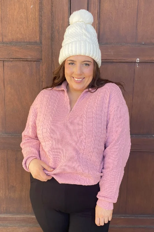 Half Zip Knit Pink