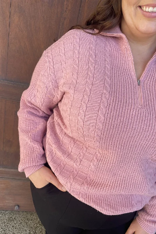 Half Zip Knit Pink