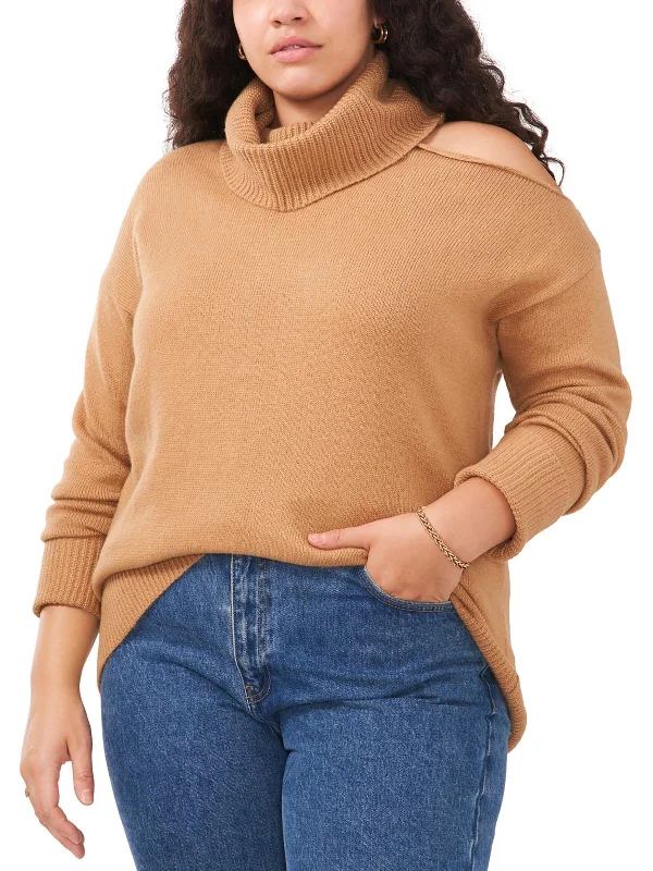 Plus Womens Cut-Out Knit Turtleneck Sweater