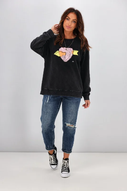 Rebel Club By Shine On Arrow Heart Crew Neck Sweat Acid Black