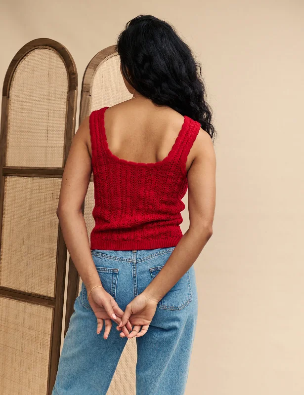 Red Mock-Crochet Vest Top