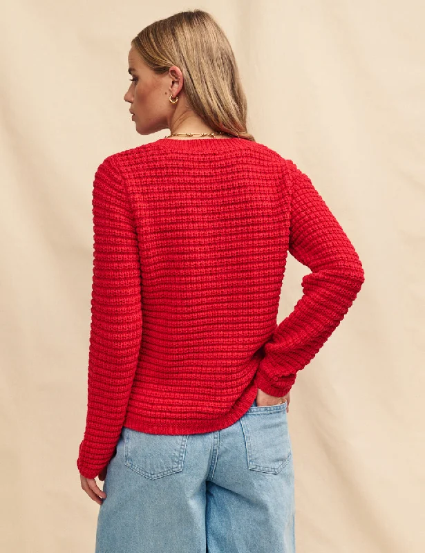 Red Textured Knit Cardigan