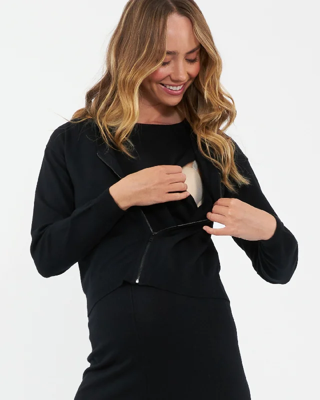 Reese Nursing Knit Hoodie Black