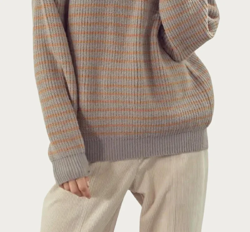 Ribbed Half-Zip Sweater In Grey Taupe Combo