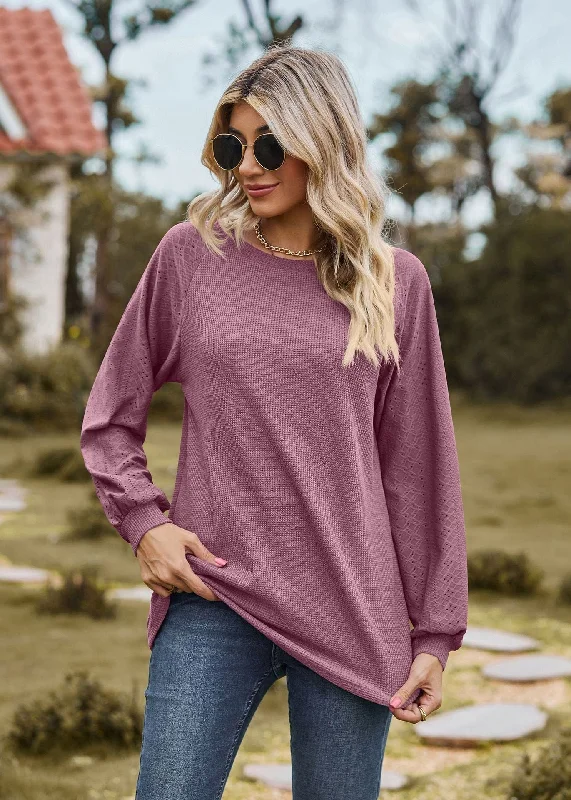 Round neck solid color long sleeve loose T-shirt top