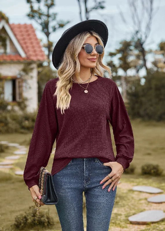 Round neck solid color long sleeve loose T-shirt top