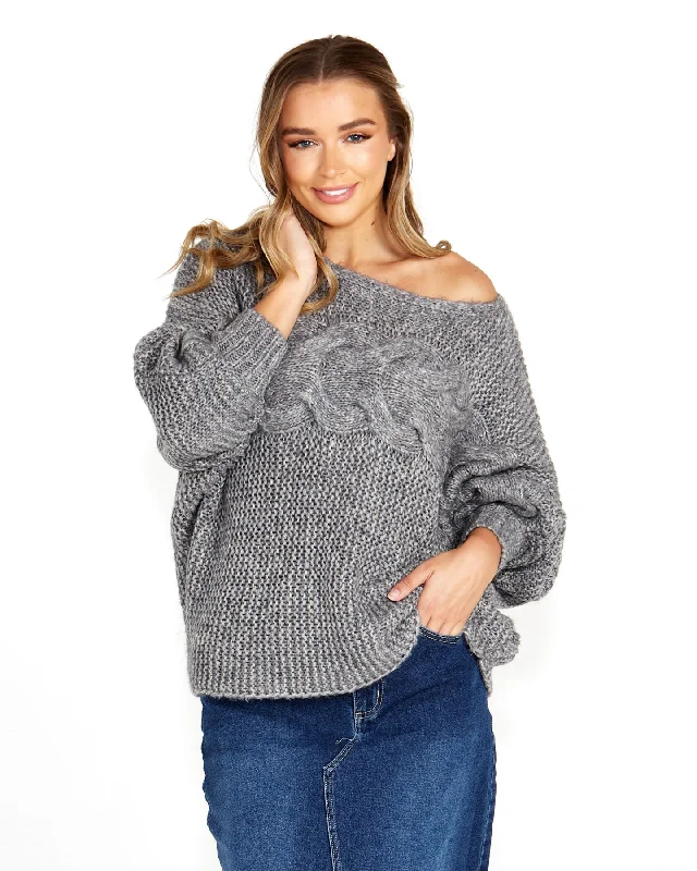 Sass Belinda Chunky Cable Knit Grey Marle