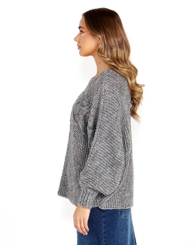 Sass Belinda Chunky Cable Knit Grey Marle