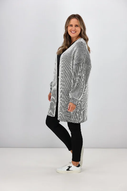 Sass Lisette Chunky Rib Cardi Black White