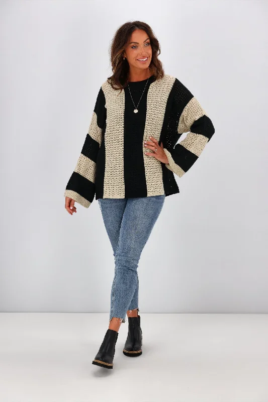 Shine On Label Vertical Stripe Jumper Black Oatmeal