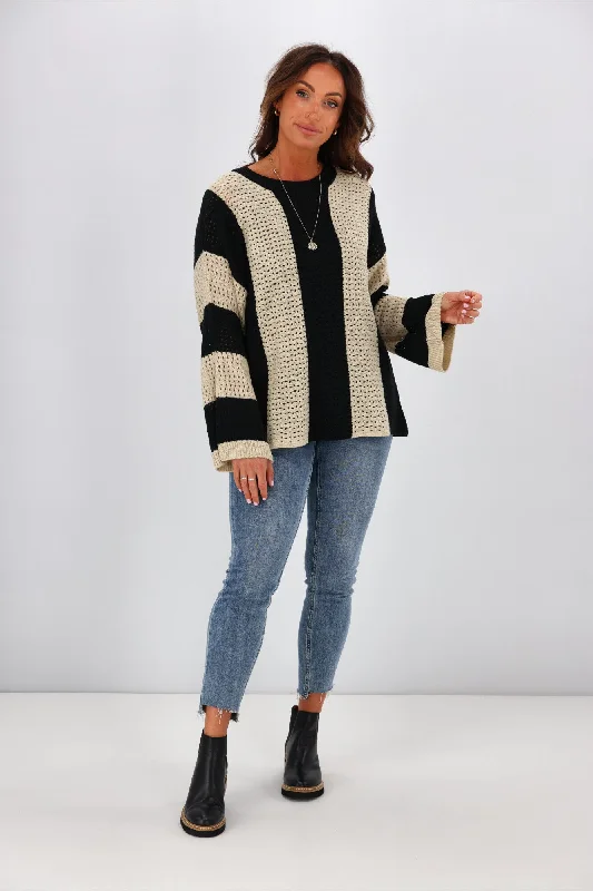 Shine On Label Vertical Stripe Jumper Black Oatmeal