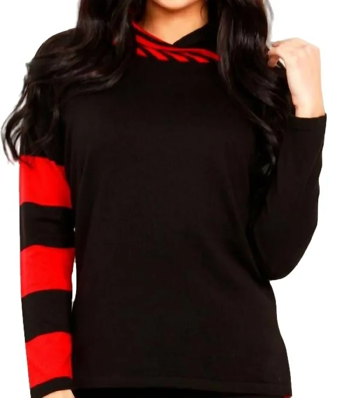 Stripe Funnel Neck Sweater In Black/red