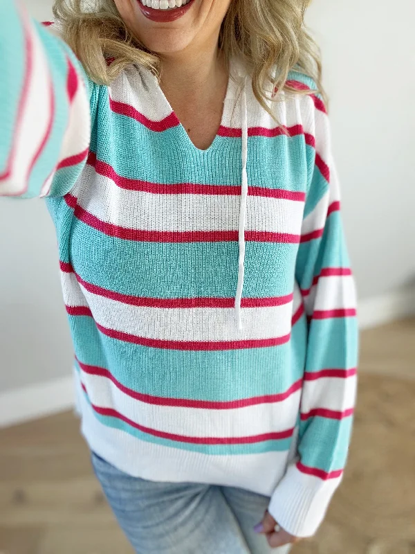 Striped Drawstring Hooded Sweater (Multiple Colors) (Pink Label)