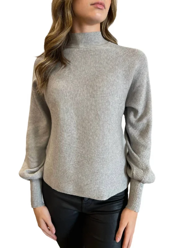 Turtleneck Dolman Sleeve Sweater In Heather Grey