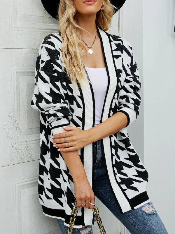 V-neck plaid cardigan sweater for women