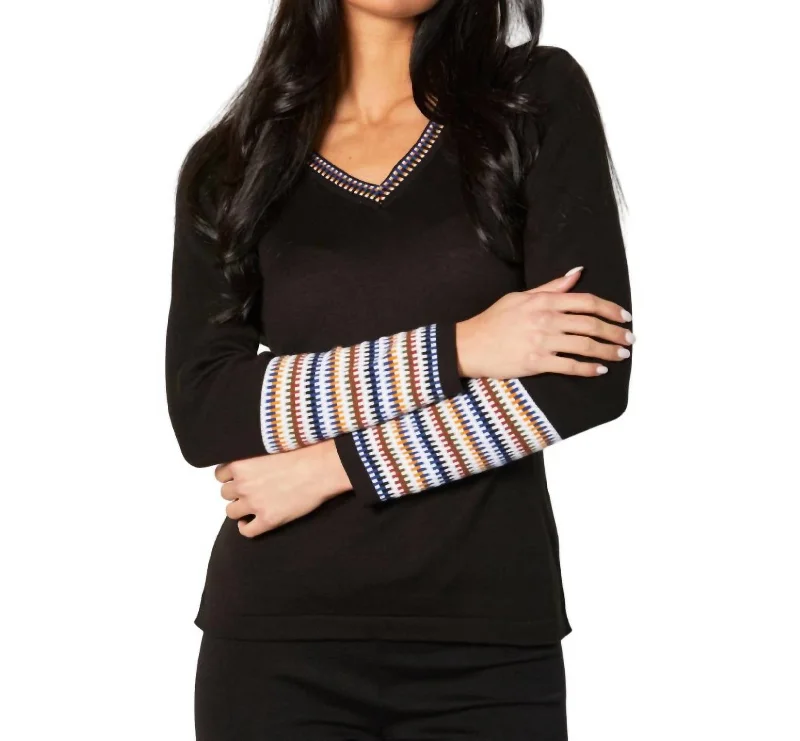 V-Neck Sweater In Black/multi