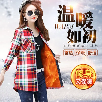 Velvet Thick Warm Women's Plaid Shirt Female Long Sleeve Tops M-5XL Winter Fleece Casual Check Blouse Autumn Clothes T18620Y