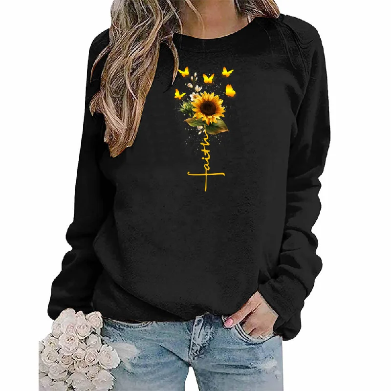 vintage anime plain pullover oversized hoodie Sunflower faith women hoodies custom logo puff print y2k crewneck sweatshirt