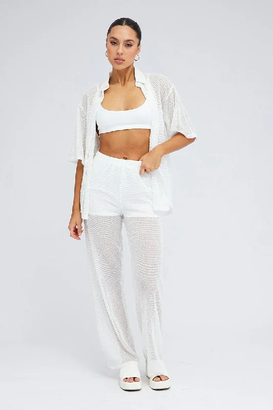 White Collar Knit Top Short Sleeve