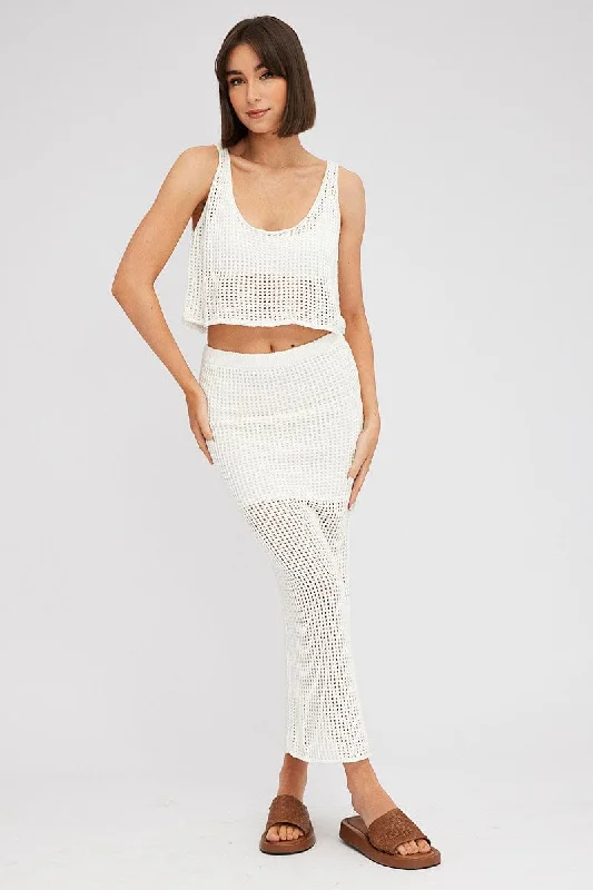 White Crochet Knit Top Scoop Neck