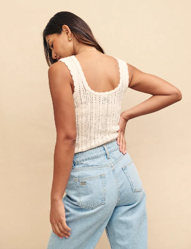 White Mock Crochet Vest Top