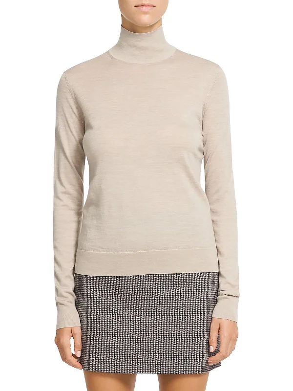 Womens 100% Cashmere Ribbed Trim Mock Turtleneck Sweater