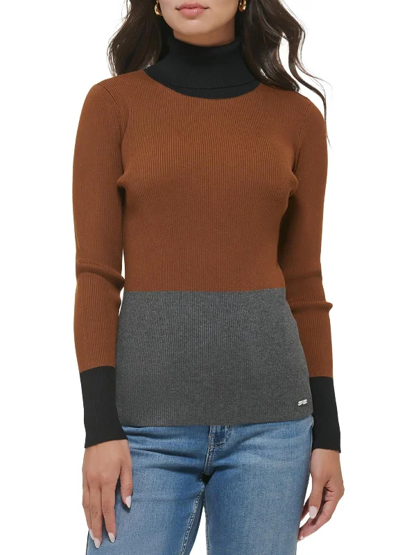 Womens Colorblock Ribbed Turtleneck Sweater