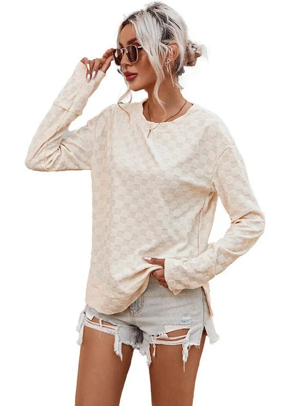 Simple Style Loose Fit Long Sleeve Pullover Top for Women