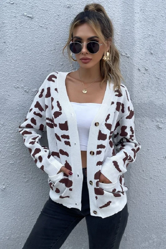 Woven Right Animal Print Button Front Sweater Cardigan