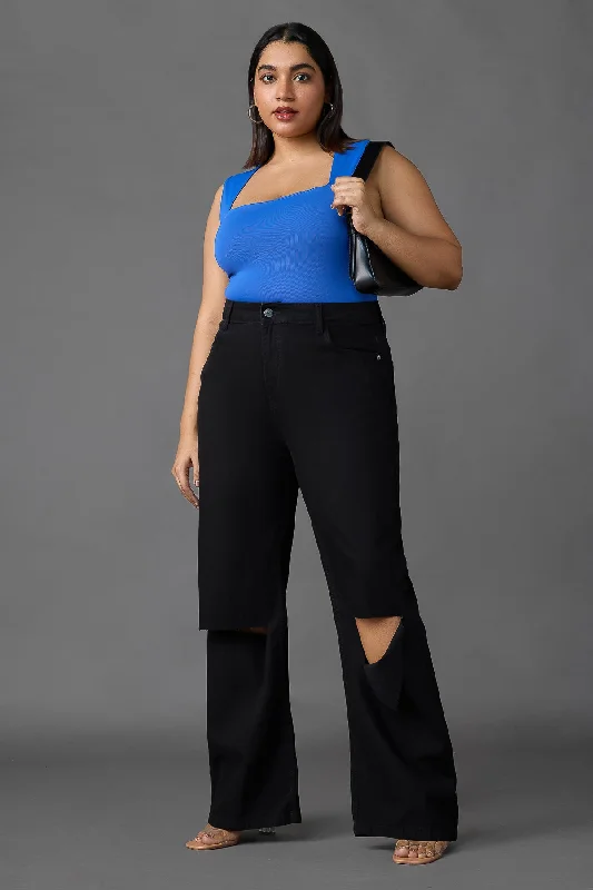 Curve Black Box Slit Wide Leg Jeans