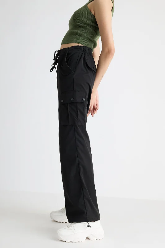 Black Wide Leg Cargo Trouser