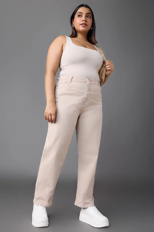 Buttermilk Beige Mom Jeans Curve