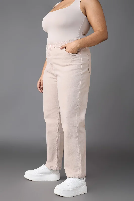 Buttermilk Beige Mom Jeans Curve