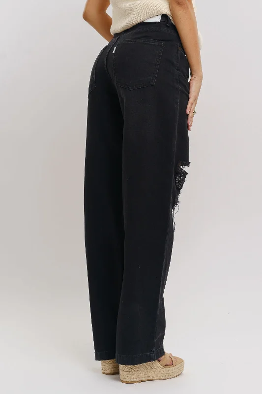 Charcoal Straight Distress Jeans