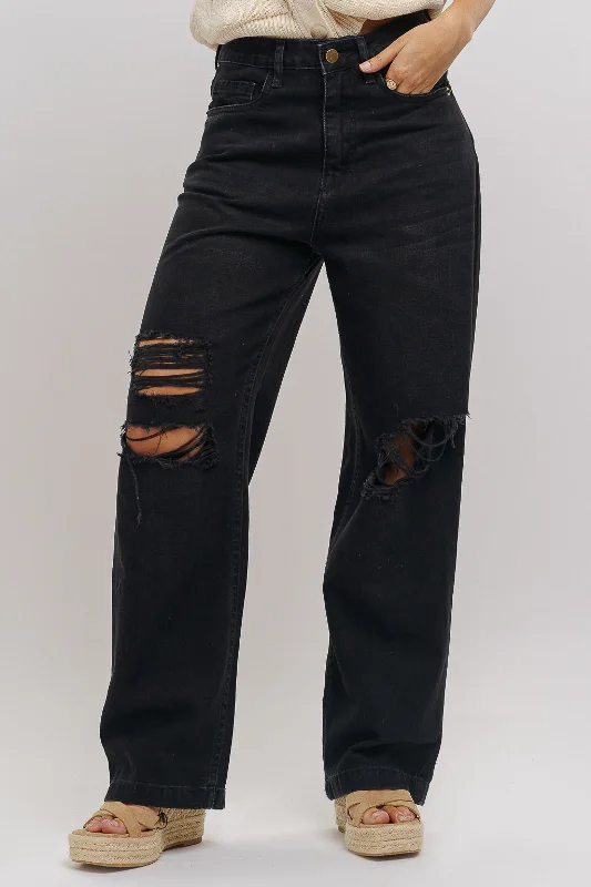 Charcoal Straight Distress Jeans