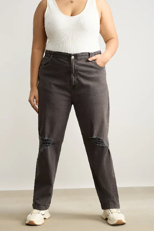 Olive Green Distress Mom Jeans