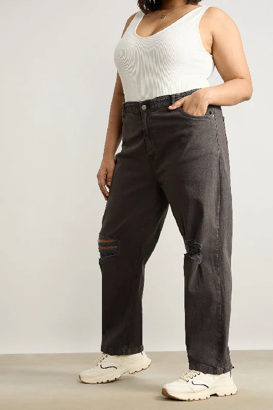 Olive Green Distress Mom Jeans