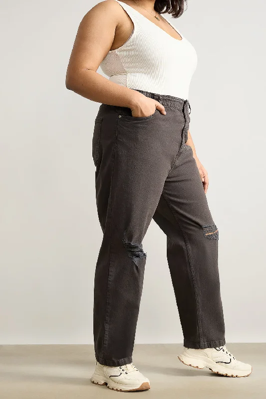 Olive Green Distress Mom Jeans