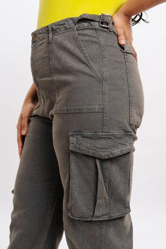 Curve Contrast Stitch Denim Grey Cargo Pants