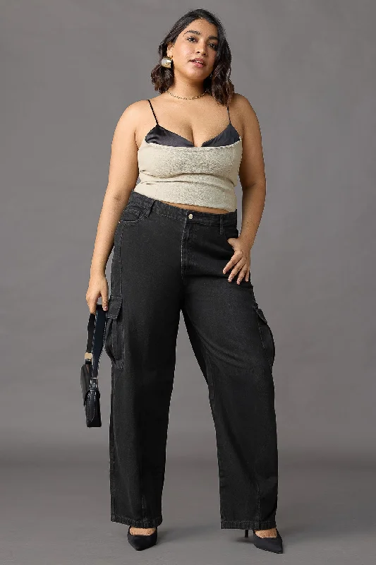 Onyx Opulence Curve Cargo Jeans