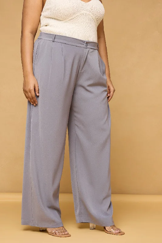 Curve Charcoal Grey Pleated Korean Pants