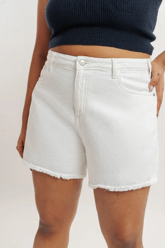 Curve Frayed Hem White Denim Shorts