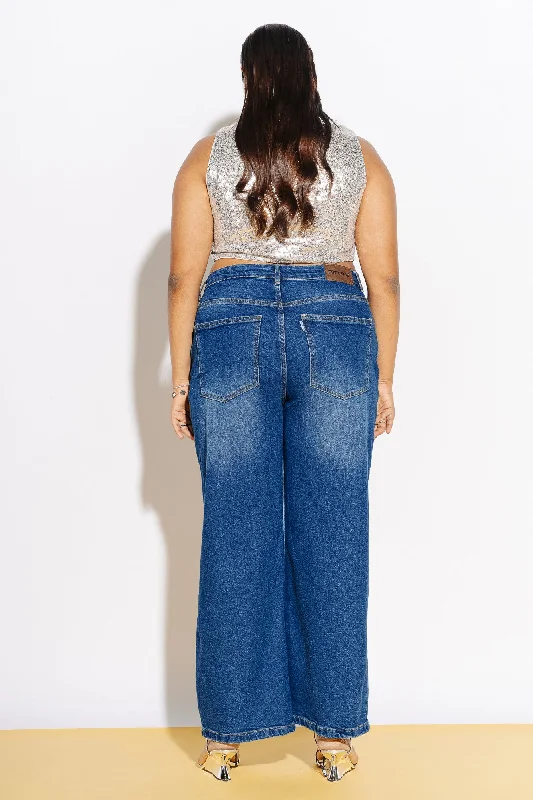 Curve Knee Ripped Wide Leg Jeans