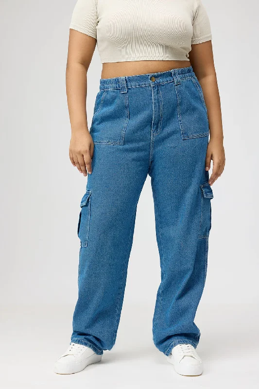 Curve Mid Blue Cargo Utility Jeans