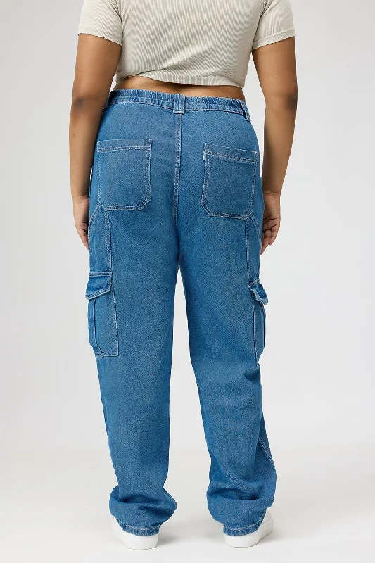 Curve Mid Blue Cargo Utility Jeans