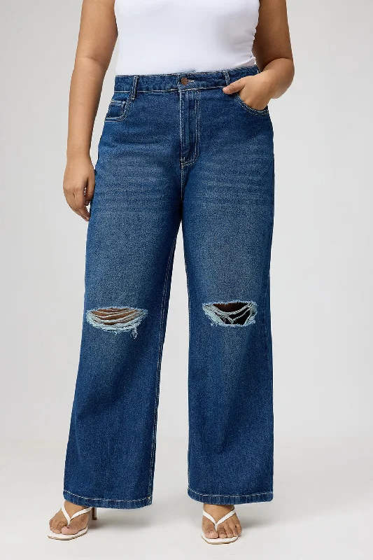 Curve High Waisted Ripped Straight Fit Jeans