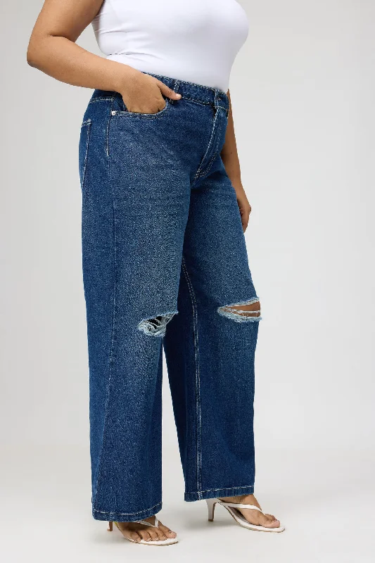 Curve High Waisted Ripped Straight Fit Jeans